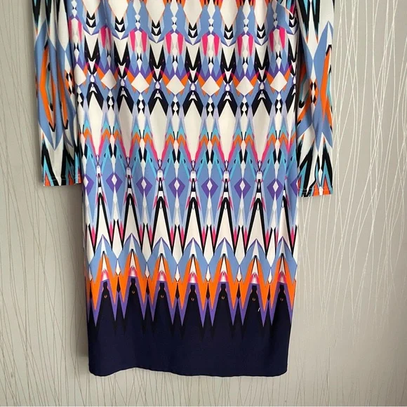 Vince Camuto Dress Multi Color Geo Print Long Sleeve Sheath Size 6 - Picture 4 of 9